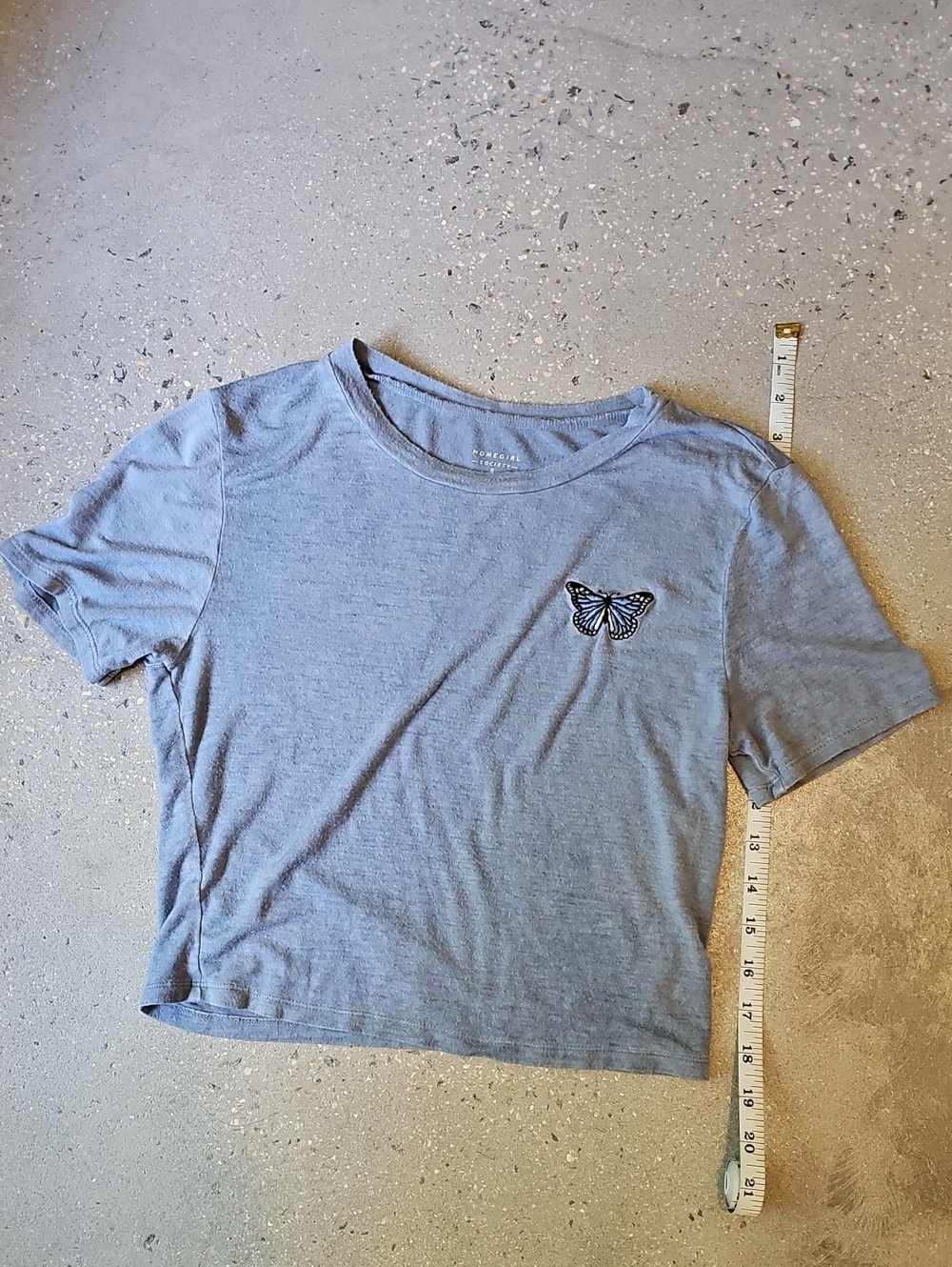 Women's Blue Butterfly Embroidered Tee Small